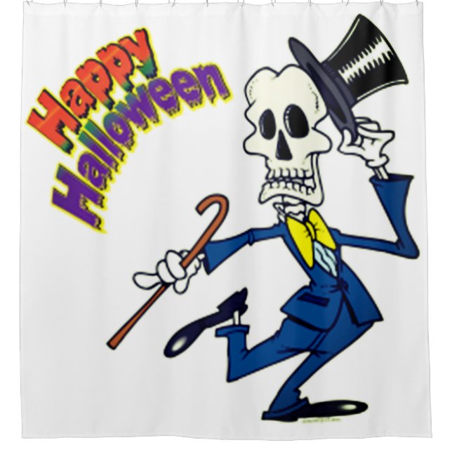 Happy Halloween Dancing Skeleton Shower Curtain (Front)