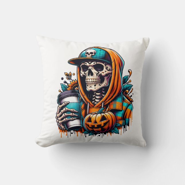 Happy Halloween - Dancing Skeleton Throw Pillow (Front)