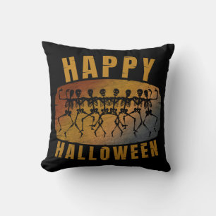 HAPPY HALLOWEEN DANCING SKELETON THROW PILLOW