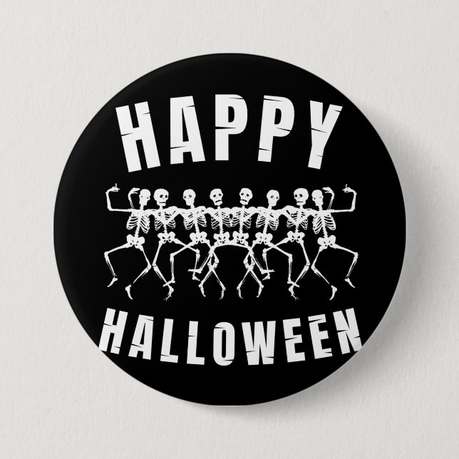 HAPPY HALLOWEEN DANCING SKELETONS BUTTON (Front)