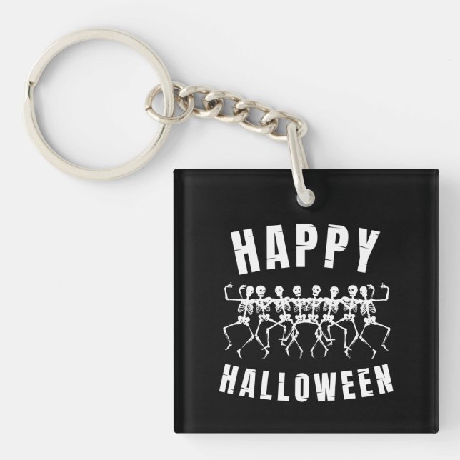 HAPPY HALLOWEEN DANCING SKELETONS KEYCHAIN (Front)