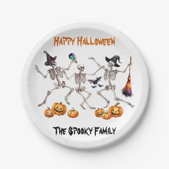 Happy Halloween Dancing Skeletons Paper Plates (Front)