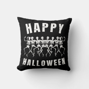 HAPPY HALLOWEEN DANCING SKELETONS THROW PILLOW