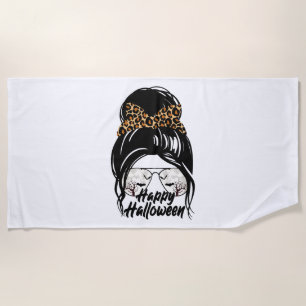 Happy Halloween Day 2021 Halloween Leopard Mom Beach Towel