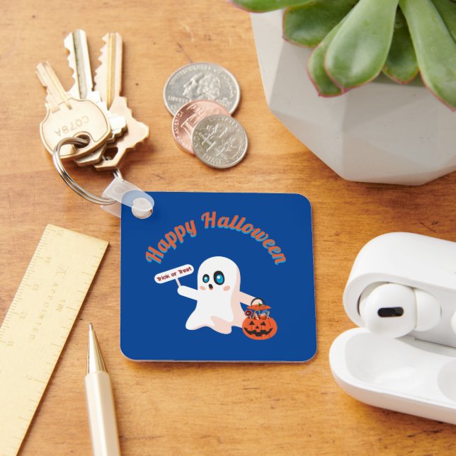 Happy Halloween Deep Blue Square keyChain (Desk)