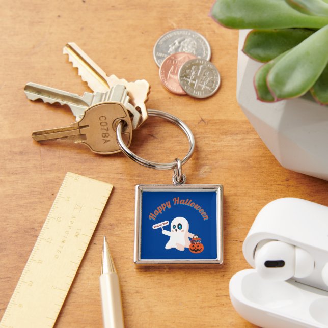 Happy Halloween Deep Blue Square keyChain (Desk)