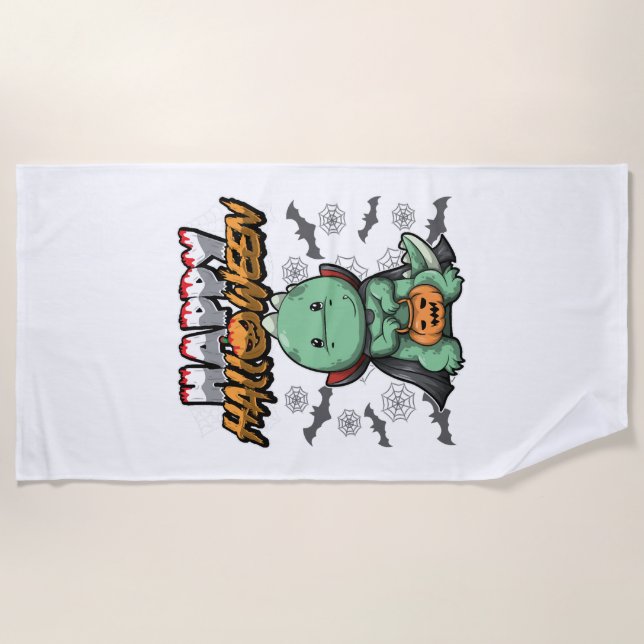 Happy Halloween Disguised Dragon Beach Towel (Front)