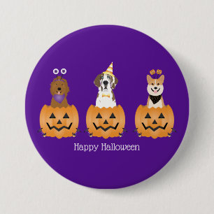 Happy Halloween Dogs In Pumpkins Button