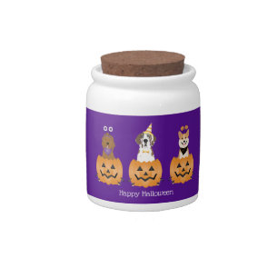 Happy Halloween Dogs In Pumpkins Candy Jar