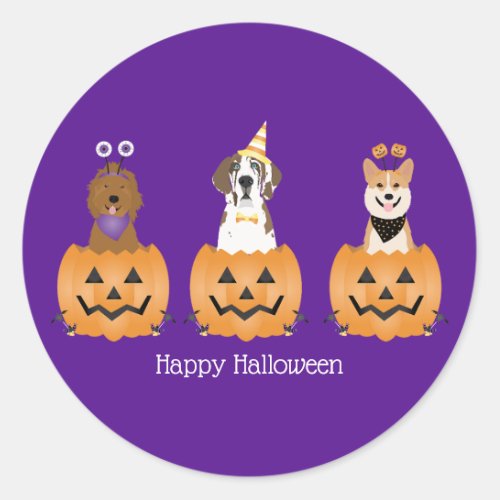 Happy Halloween Dogs In Pumpkins Classic Round Sticker