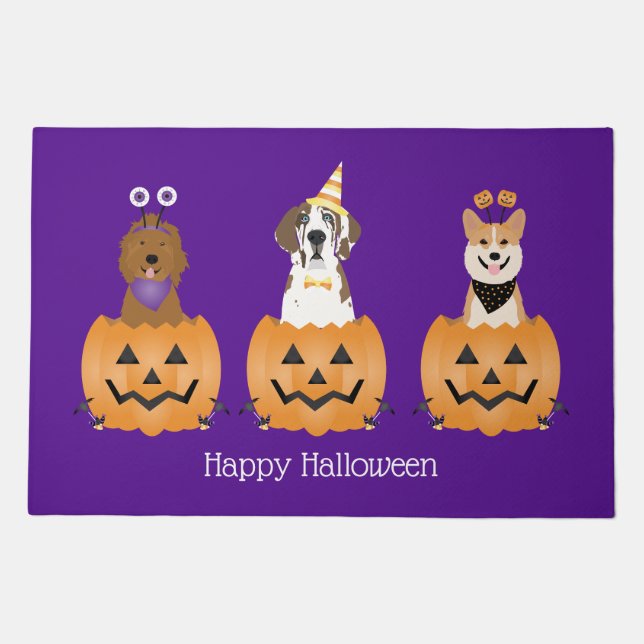 Happy Halloween Dogs In Pumpkins Doormat (Front)