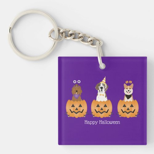 Happy Halloween Dogs In Pumpkins Keychain