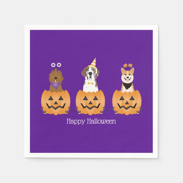 Happy Halloween Dogs In Pumpkins Napkins (Front)