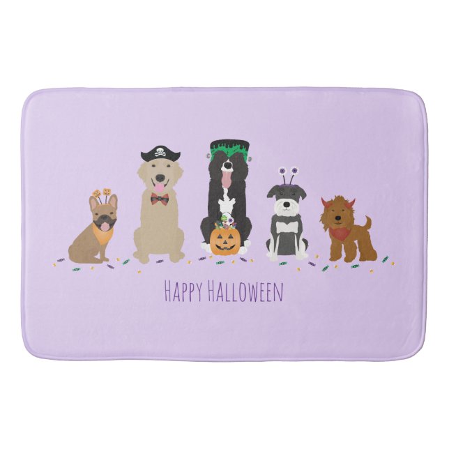 Happy Halloween Dogs Purple Bath Mat (Front)
