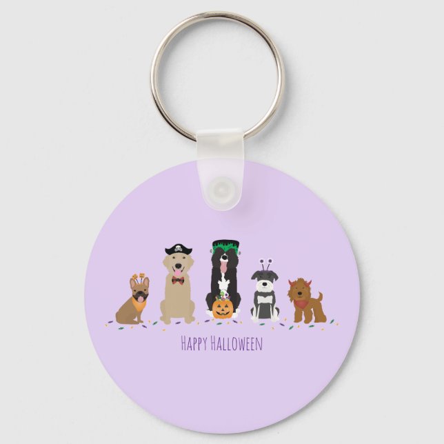 Happy Halloween Dogs Purple Keychain (Front)