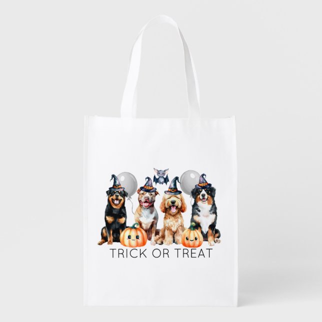 Happy Halloween Dogs Trick or Treat Grocery Bag (Front)