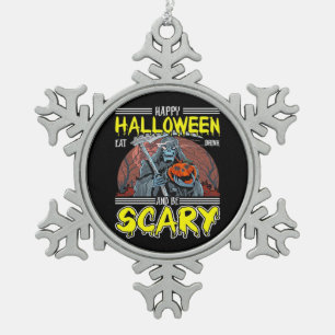 Happy Halloween Eat Drink And Be Scary Cool Snowflake Pewter Christmas Ornament