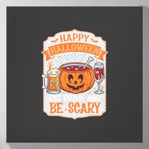 Happy Halloween Eat Drink Be Scary Pumpkin Cauldro Canvas Photo Tile