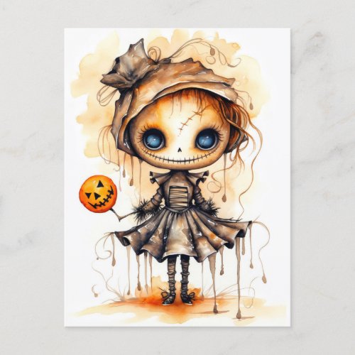 Happy Halloween Eerie Pumpkin Girl Postcard