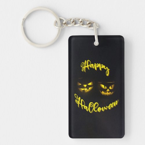 Happy Halloween eerie yellow pumpkin faces Key Rin Keychain