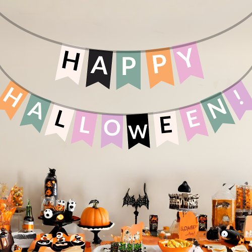 Happy Halloween Elegant Pastel And Black Color  Bunting Flags