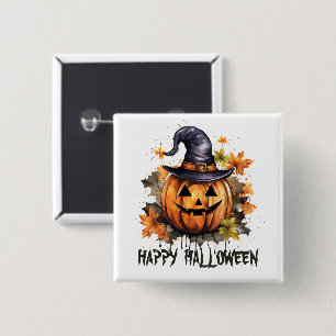 Happy Halloween Evil Grinning Pumpkin Art Button