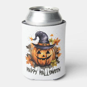 Happy Halloween Evil Grinning Pumpkin Art Can Cooler