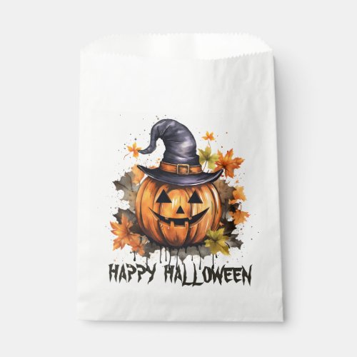 Happy Halloween Evil Grinning Pumpkin Art Favor Bag