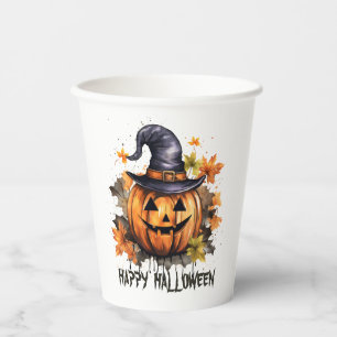 Happy Halloween Evil Grinning Pumpkin Art Paper Cups