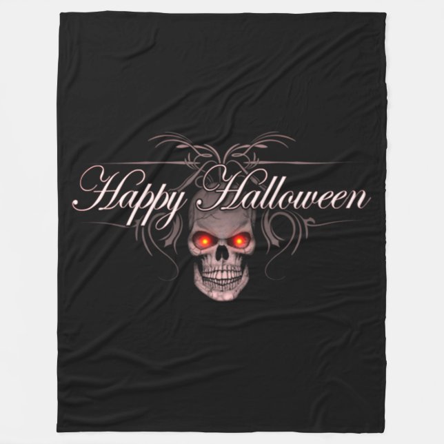 Happy Halloween Evil Skull Fleece Blanket (Front)
