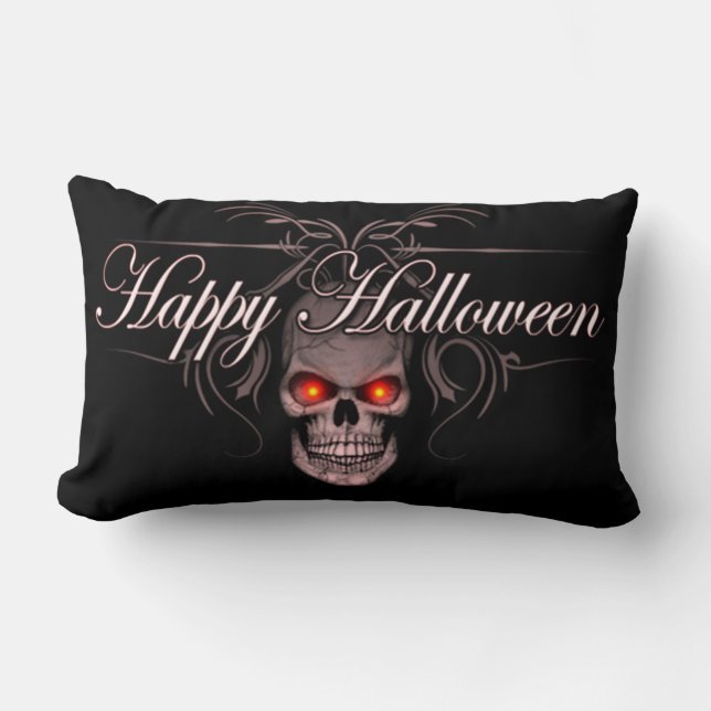 Happy Halloween Evil Skull Lumbar Pillow (Front)