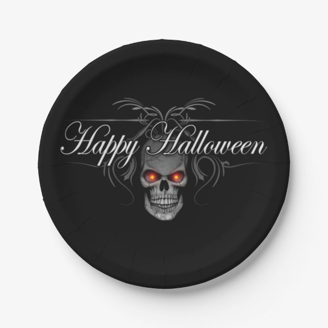 Happy Halloween Evil Skull Paper Plates (Front)