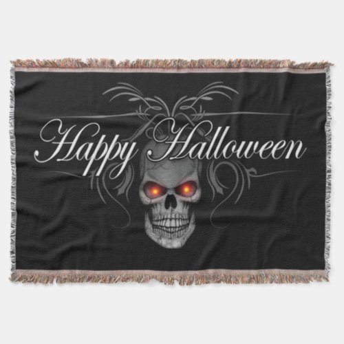 Happy Halloween Evil Skull Throw Blanket