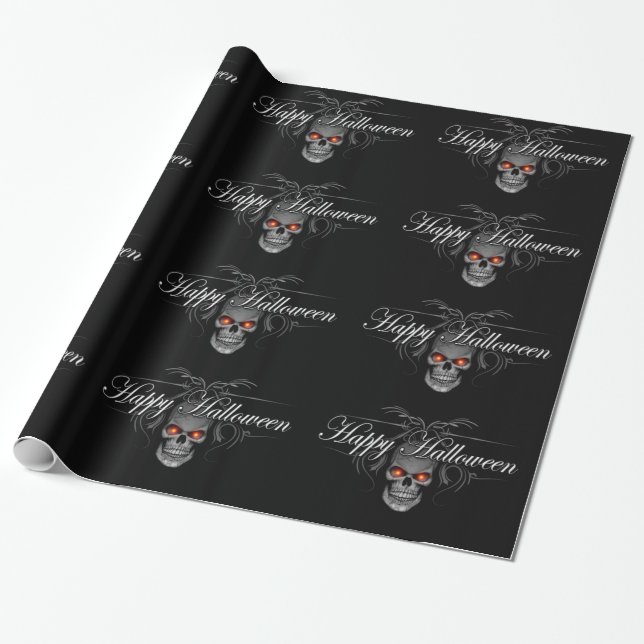 Happy Halloween Evil Skull Wrapping Paper (Unrolled)