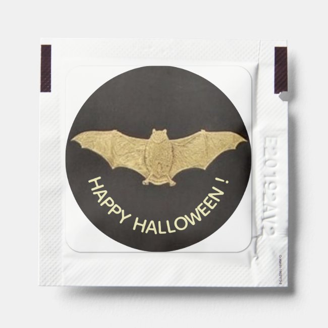 Happy Halloween Face Vintage Gold Bat on Black Hand Sanitizer Packet