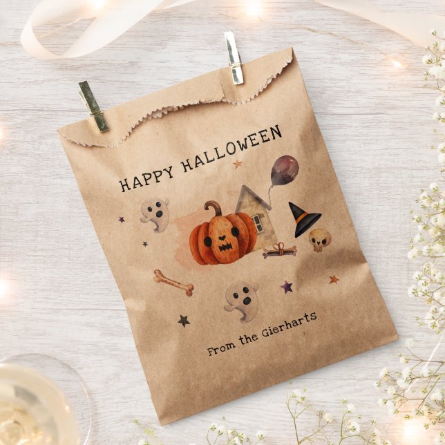 Happy Halloween Fall Family Party Skull Favor Bag (Clipped)