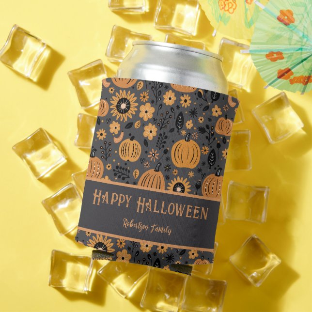 Happy Halloween Fall Pumpkin Family Name Can Cooler (In Situ Summer)