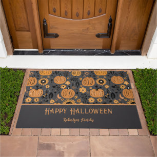 Happy Halloween Fall Pumpkin Family Name Doormat