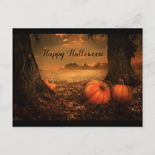 Happy halloween Fall pumpkin field book mark Holiday Postcard