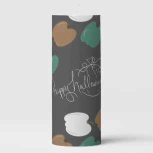 Happy Halloween Fall Pumpkins Script Lettering Pillar Candle