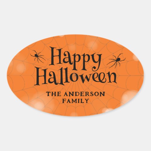 Happy Halloween Family Name Spiders Oval Sticker