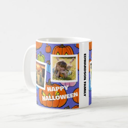 Happy halloween family photo collage monogrammed coffee mug