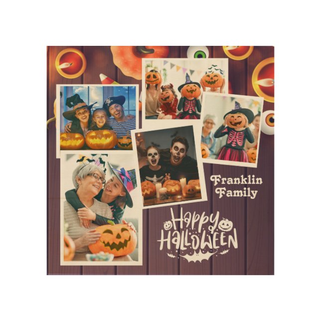 Happy Halloween Family Photo  Wood Wall Art (Front)