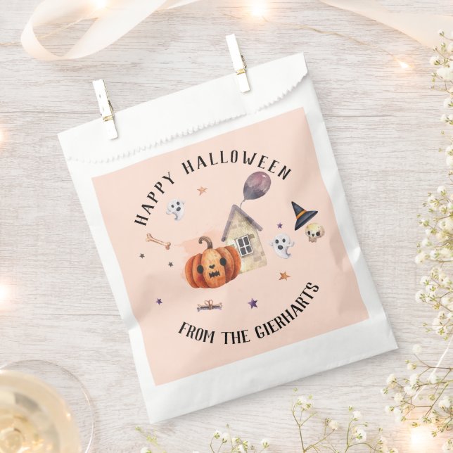 Happy Halloween Family Treats Custom Party Favor Bag (Clipped)