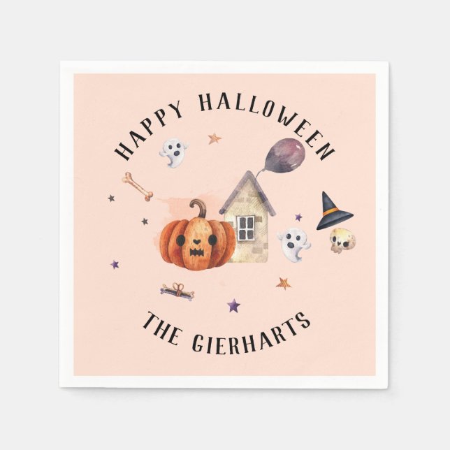 Happy Halloween Family Treats Custom Party Paper Napkins (Front)