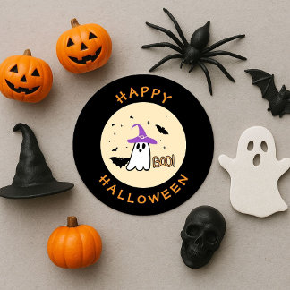 happy halloween fantasma bruxo fofo  classic round sticker