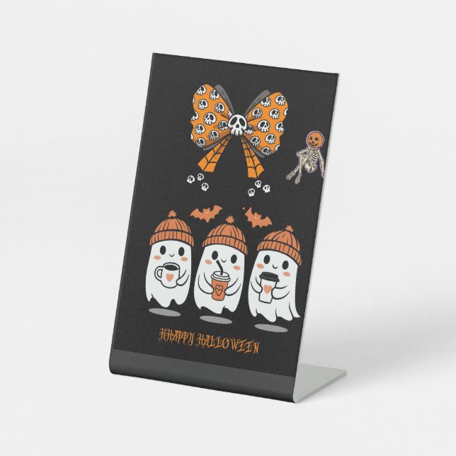 Happy Halloween – fantômes café mignons Pedestal Sign (Front)