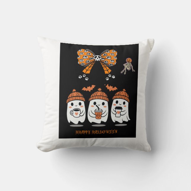 Happy Halloween – fantômes café mignons Throw Pillow (Front)