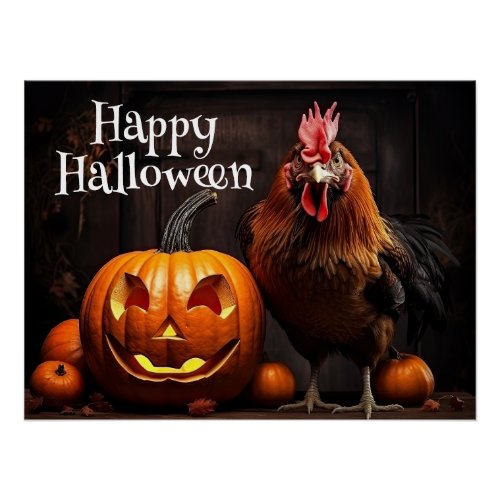 Happy Halloween Farm Chicken Rooster Pumpkin Patch Poster