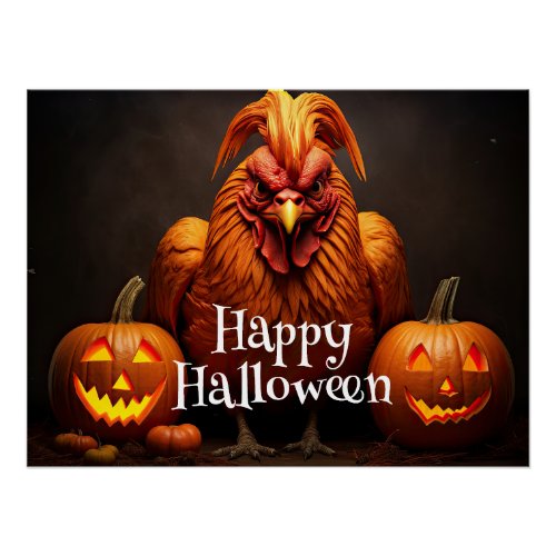 Happy Halloween Farm Chicken Rooster Pumpkin Patch Poster